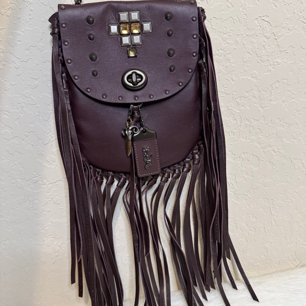 Coach Fringe Saddle Bag With Pyramid Rivets - Picture 9 of 12